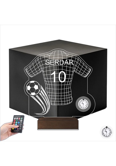 Luvivia Futbolcu Hediye Forma Top Kişiye Özel Metal Saatli 3d Lamba - Masa Gece Lambası Şeffaf