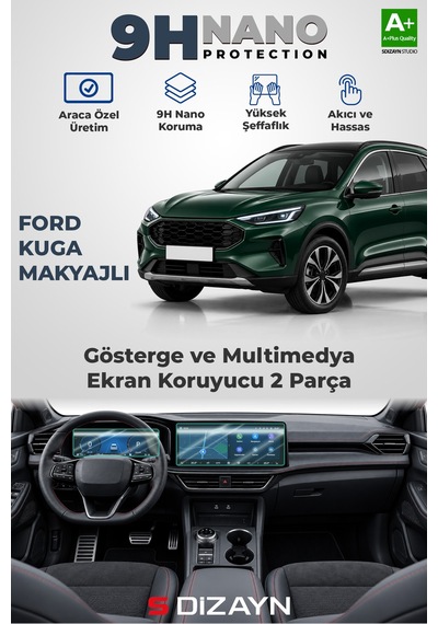 S-dizayn Ford Kuga Makyajlı Titanium Ve St-line 9h Nano Gösterge Ve Multimedya Ekran Koruyucu 2'li Set Parlak 2024 Üzeri A+ Kalite
