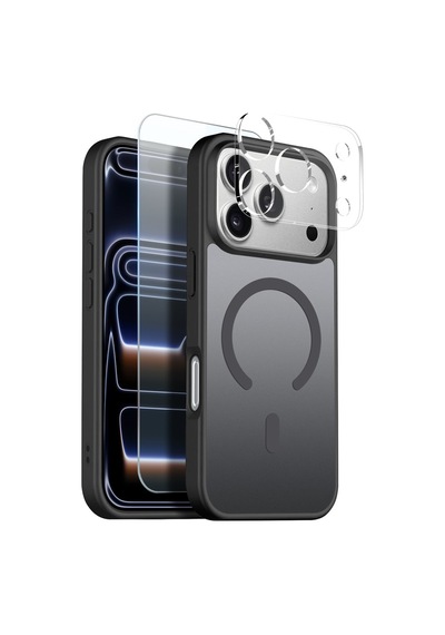 Teleplus Apple Uyumlu iPhone 17 Pro Kılıf Babet Translucent 3in1 Msafe Şarj Özellikli Kapak + Ekran Koruyucu Siyah