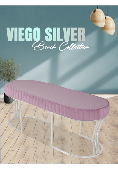 Viego Silver Striped- Pembe Kapitoneli Chester Model Puf & Bench & Koltuk & Uzun Makyaj Puff & Yatak Ucu &önü