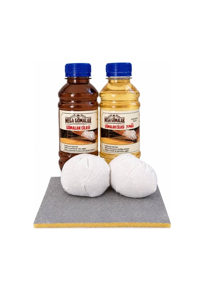 Doğal Ahşap Cila Seti Gomalak 250ml + Cila Yağı 250ml + 2 Adet Sürme Topu + Zımpara
