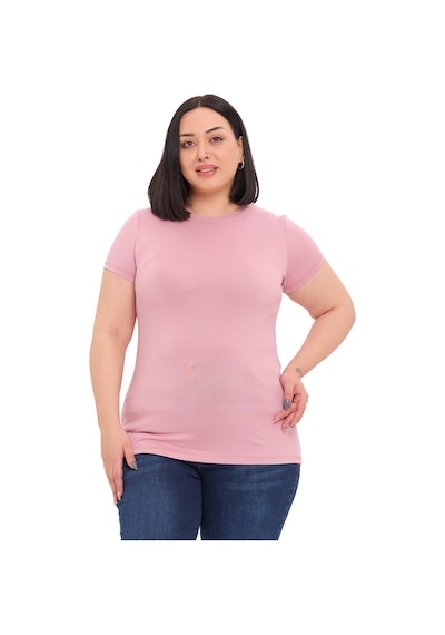 Disentis Büyük Beden Bisiklet Yaka Kısa Kollu Viskon Pembe Body Pembe
