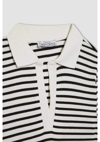 Defacto Fitted Çizgili Polo Yaka Kısa Kollu Tişört A0380AX23SM Beyaz