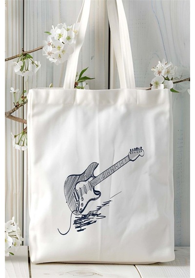 Art Hediye Elektrogitar Baskılı Bez Çanta Kişiye Özel Model 3 Çok Renkli
