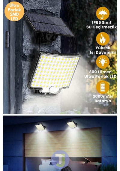 Technojet 110 Ledli Solar Güneş Enerjili Kumandalı Hareket Sensörlü Bahçe Aydınlatma Sokak Lambası