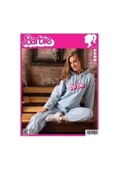 Sude P-200-415 Barbie 2 İplik Kapüşonlu Kadın Pijama Takımı Açık Mavi
