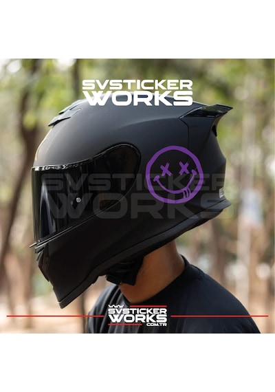 Smile Yazılı Kask Sticker Tüm Kasklar Uyumlu Tek Yön 1 Adet Mor