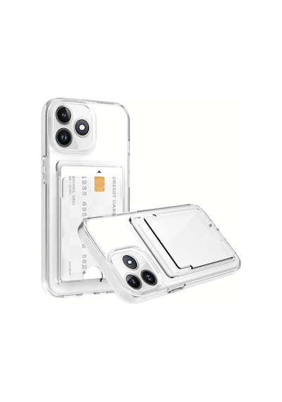 Tecno Spark 20 Pro Kılıf Darbe Emici Köşe Korumalı Kartlıklı Cüzdanlı Silikon Kapak Şeffaf