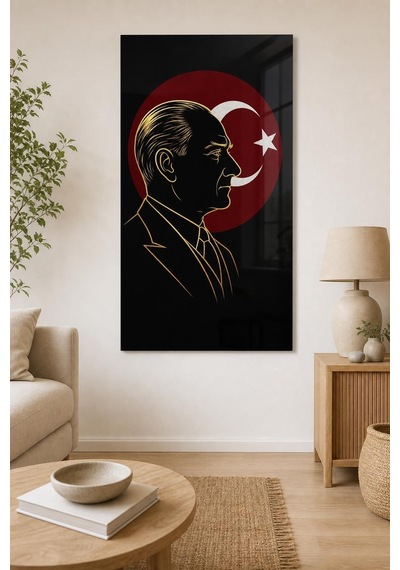 Atatürk Ve Türk Bayrağı Baskılı Cam Tablo Uv Baskı Milli Duvar Dekoru