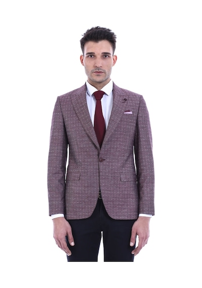 Bordo Keten Puantiye Desenli Ceket Wessi Bordo