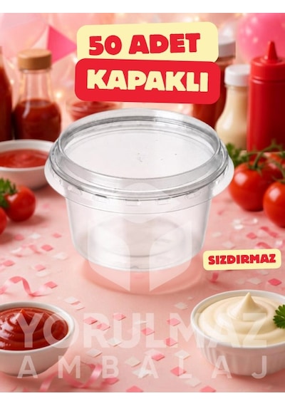 50 Adet 80 Cc Kapaklı Sos Kabı Sızdırmaz Sosluk, Ketchup & Mayonez Kabı Diğer