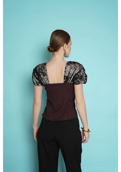 Verymoda Omuz Dantel Detaylı Kayık Yaka Bluz D2994 Kahve
