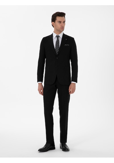 Cacharel Siyah Slim Fit Keten Karışımlı Takım Elbise Cacharel Siyah Slim Fit Keten Karışımlı Takım Elbise