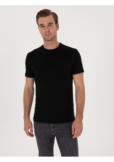 Siyah Slim Fit %100 Pamuk Bisiklet Yaka Basic T-shirt