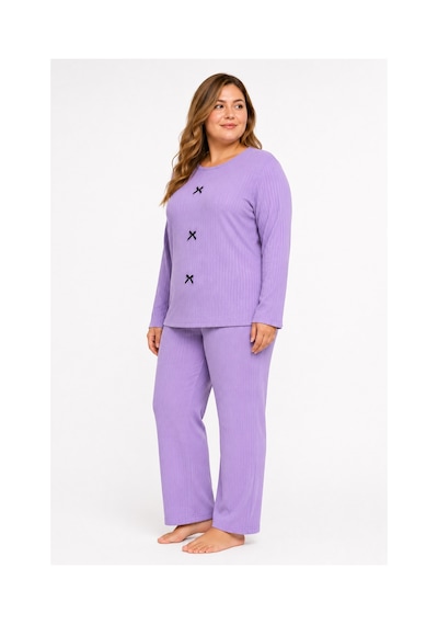Sleeproom Büyük Beden Kadın Kaşkorse Mevsimlik Mor Pijama Takımı