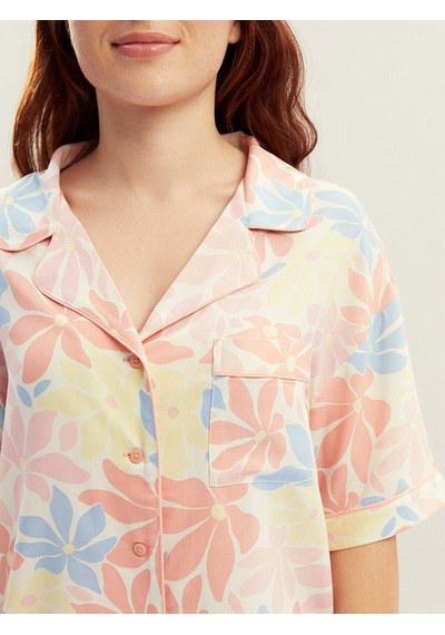 Lcw Dream Mercan Petite Gömlek Yaka Kadın Şortlu Pijama Takımı