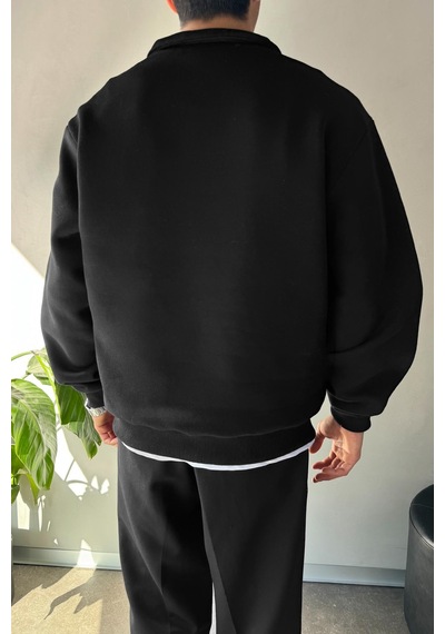 Flaw Half Zip Oversize Polo Yaka Sweatshirt Siyah Sİyah