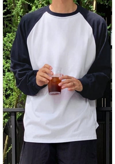 Tarz Cool Erkek Reglan Kol Uzun Kollu Basic Tişört Süprem %100 Cotton Bisiklet Yaka Rahat Kalıp Lacivert