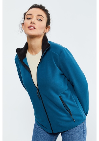 Tommy Life Zümrüt Dik Yaka Fermuarlı Rahat Form Kadın Polar Sweatshirt - 97173 Zümrüt Yeşili