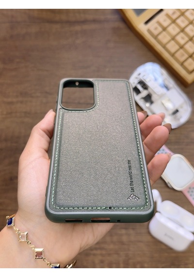 Samsung Galaxy A33 Uyumlu Premium Deri Dokulu Darbelere Karşı Dayanıklı Nazal Silikon Kılıf Haki