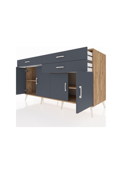Kronos Konsol 2 Raflı 3 Çekmeceli 4 Kapaklı 176x59x99 Çam-antrasi Çam-antrasit