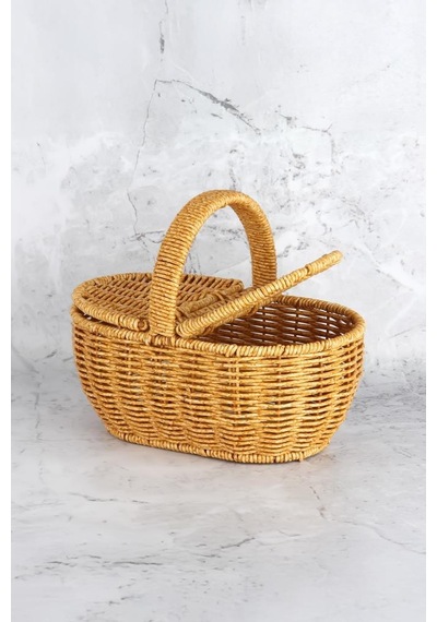 Digithome Oval Hasır Rattan Mini Kulplu Sepet - Bb6069 Turuncu