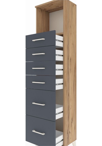 Arges Dolap Tek Raflı 6 Çekmeceli 44x30x182 Çam-antrasit Çam