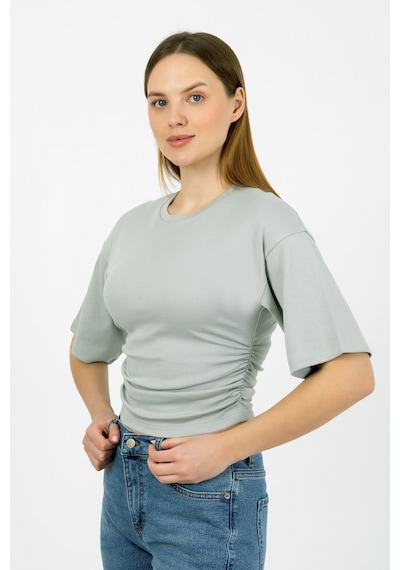 Hdm Kadın Gri Yanları Büzgülü Kısa Kol T-shirt - H6085