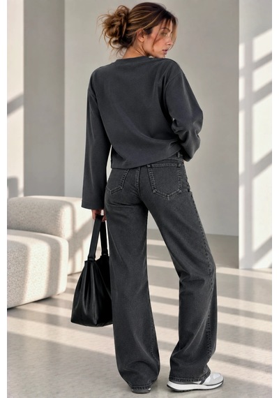 Bb Butik Basic Ön Dikiş Detaylı Basic Sweatshirt Günlük Rahat Kesim My3535 Antrasit