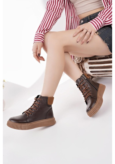 Nesilshoes Nesil Shoes Ermod 401 Kahve Taba Kadın Postal Bot Kahve-taba