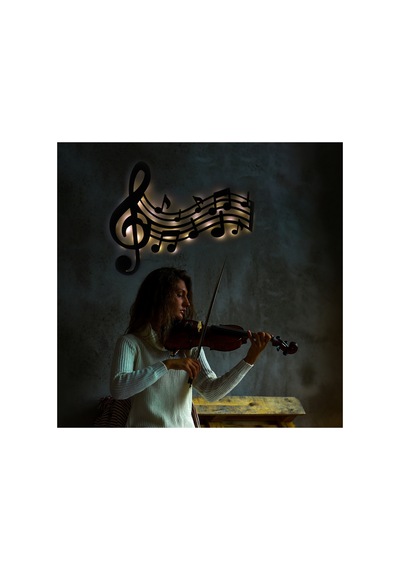 Led Işıklı Sol Anahtarı Ve Notalar Müzik Temalı Tablo Duvar Dekorlu Gece Lambası Sarı - 737214305 Sarı