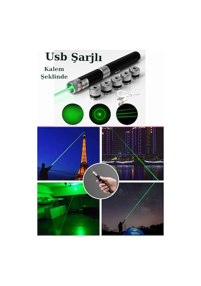 Usb Şarjlı Voltran Yeşil Lazer Kalem Başlıklı Yeşil Lazer Pointer Turbo Işın Yeşil Laser Pointer Yeşil