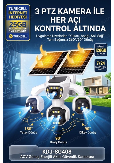 5 Kameralı 4g/e-sım Destekli 18x Zoom Ptz Güneş Enerjili Profesyonel Dış Mekân Güvenlik Kamerası 25gb