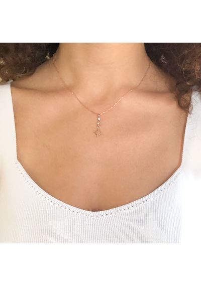 FerizZ Zirkon Taşlı Yıldız Rose Gümüş Kolye GK-252