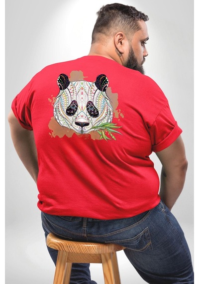 Angemiel Panda Mandala Büyük Beden Kırmızı Tişört Kadın Erkek Ünisex Sırt Baskılı Kırmızı