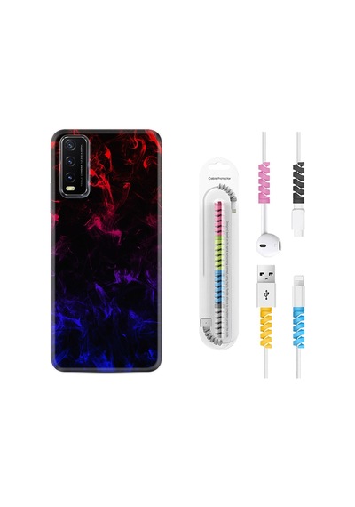 Vivo Y20 Kılıf Kablo Koruyuculu Blue Red Fire 1637