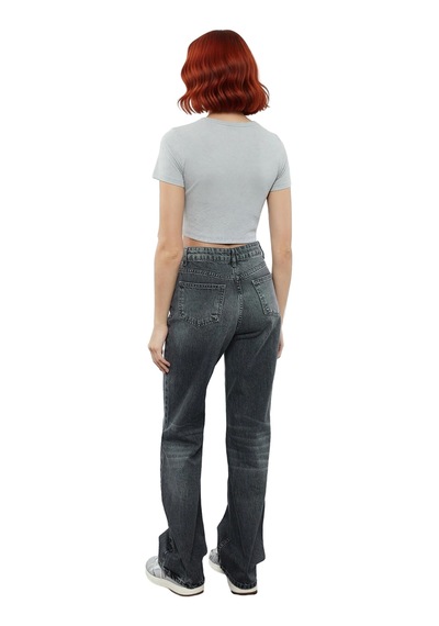 Ersefa Kadın Wide Leg Denim Pantolon Yüksek Bel Fonksiyonel Dayanıklı Ka Antrasit
