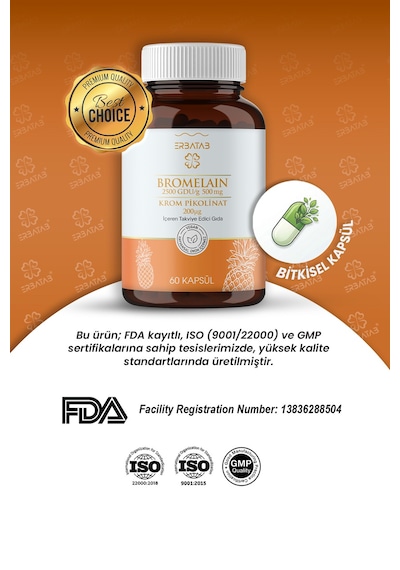 Erbatab Bromelain Krompikolinat 60 Kapsül