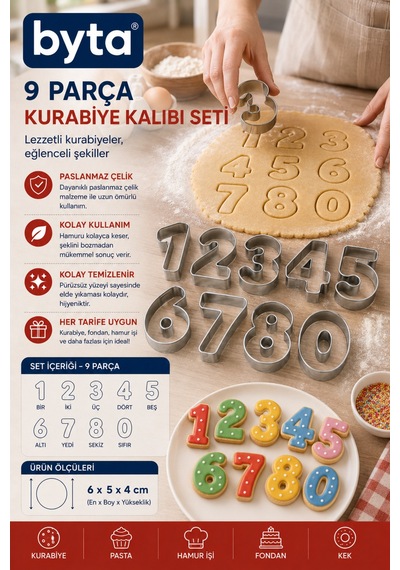 9'lu Rakam Kurabiye Kalıbı Seti Paslanmaz Çelik Kurabiye Ve Şeker Hamuru Kalıbı Diğer