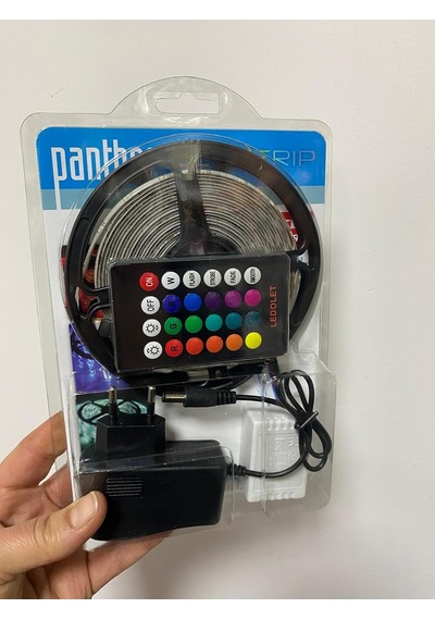Panther Rgb Şerit Led, Renkli Led Şerit, Uzaktan Kumandalı, Adaptör Dahil, Dekoratif Aydınlatma 5 Mt