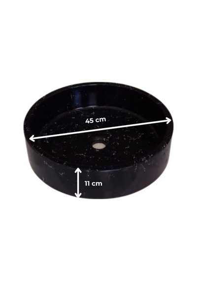 Mermer Desenli Tezgah Üstü Yuvarlak Çanak Taş Lavabo 45 Cm Siyah