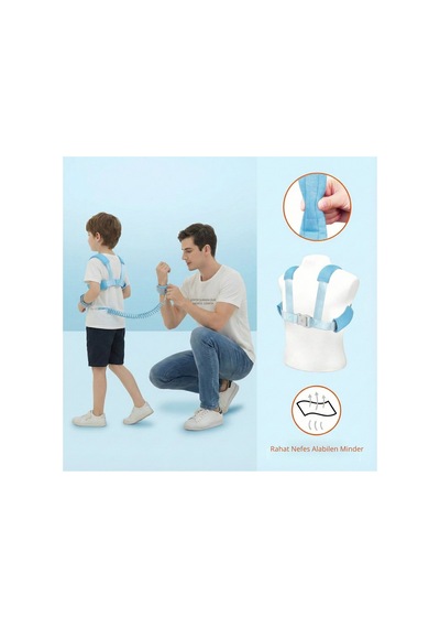 Çocuk Emniyet Tasması Ve Bilek Bağı Seti 3in1 Ayarlanabilir 2.5m Anti Kayıp Güvenlik Sistemi Mavi Blue