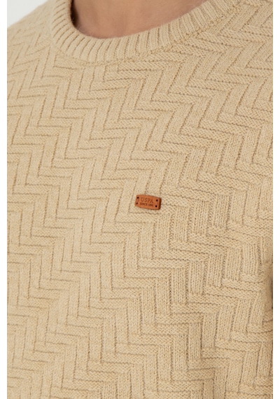 U.S. Polo Assn. Erkek Slim Fit Bisiklet Yaka Kum Kazak 50297050-VR085