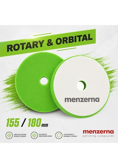 Menzerna Hare Giderici Cila Süngeri 155/180mm - Yeşil Rotary Orbital Uyumlu Hologram Giderici Ped