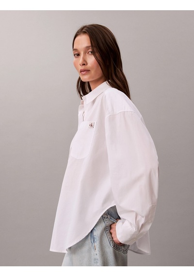 Calvin Klein Pamuklu Poplin Kısa Kesim Dokuma Kadın Beyaz Gömlek Lv047f148g-yaa Beyaz