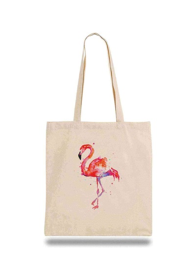 Bez Çanta Flamingo Suluboya Resim Baskıresim, Çizim Flamingolar, Flamingo Boyama Bej