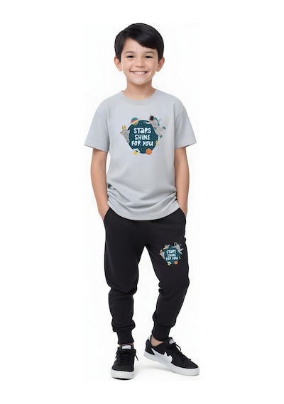 Summer Baskılı Erkek Çocuk Çift Cepli Alt-üst Takım Beyaz