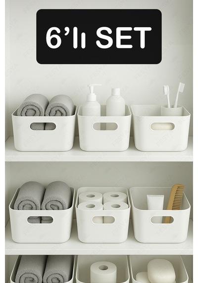 6 Adet Banyo Düzenleyici Organizer Beyaz Renk Plastik Çok Amaçlı Havlu Şampuan Düzenleyici Plastik B Diğer
