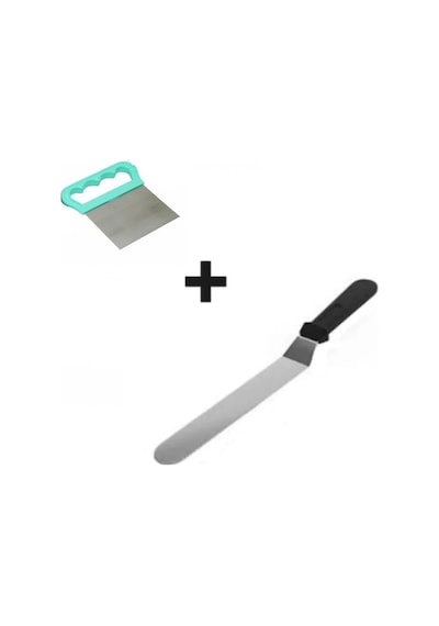 2li Set Hamur Şekillendirici Eğik Pasta Spatulası Ve Metal Hamur Kesici Kazıyıcı Spatula Sarı
