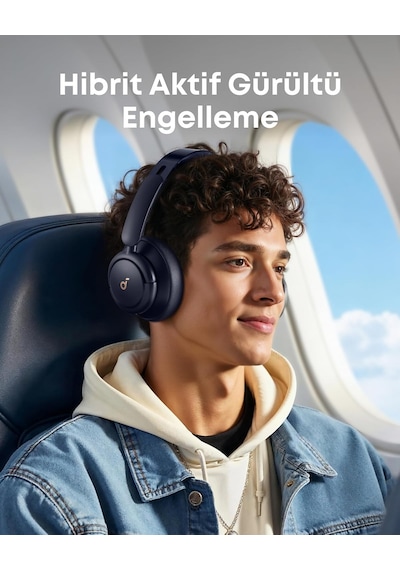 Anker Q30 Kulak Üstü Bluetooth Kulaklık, Hibrit Aktif Gürültü Engelleme, Yüksek Çözünürlüklü Ses, 40 Saat Pil Ömrü, Mavi - A3028